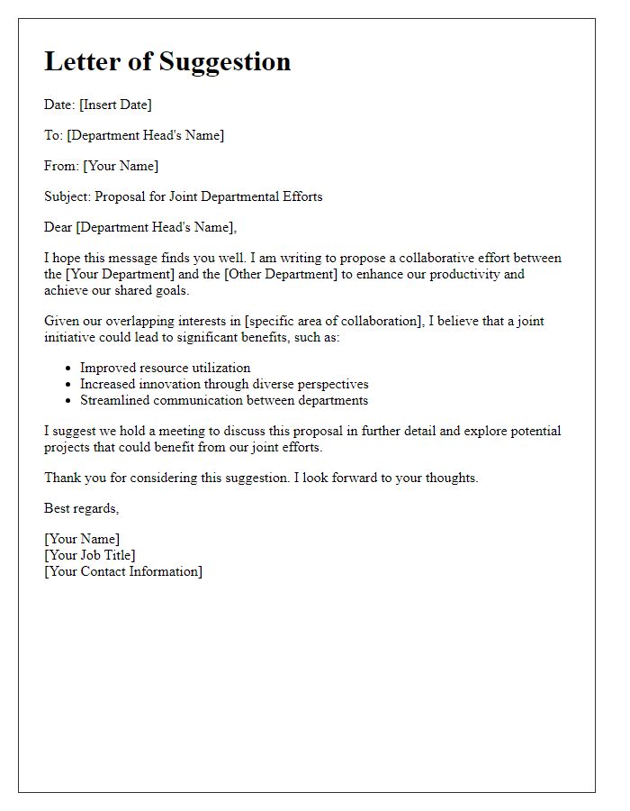 Letter template of suggestion for joint departmental efforts