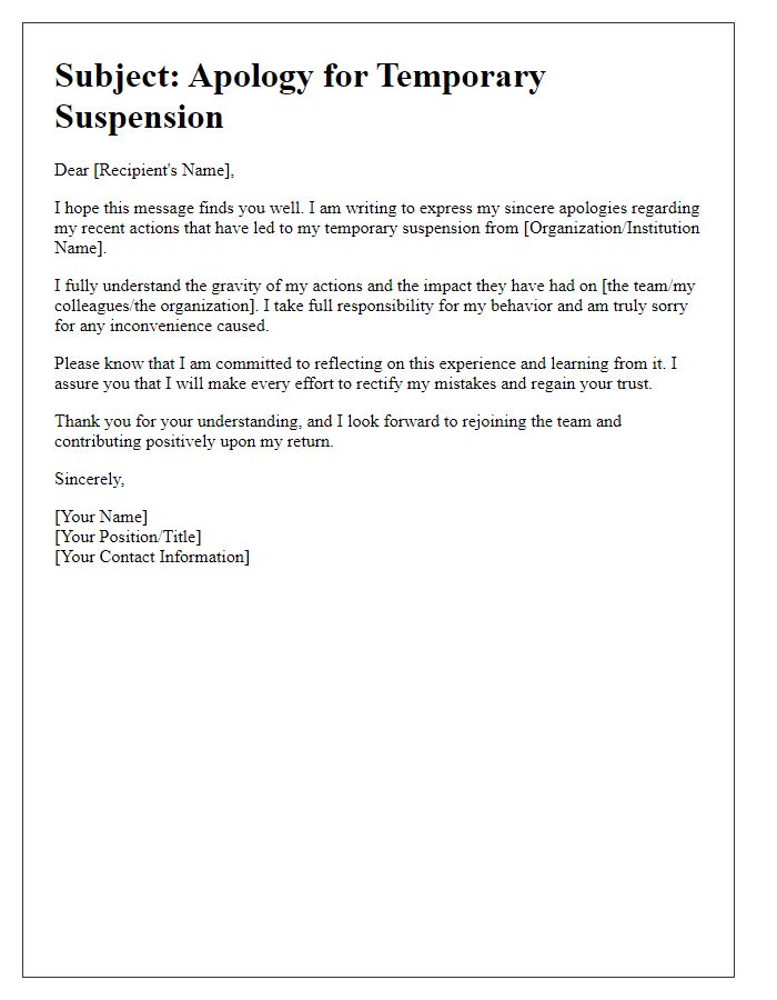 Letter template of contrite message for temporary suspension