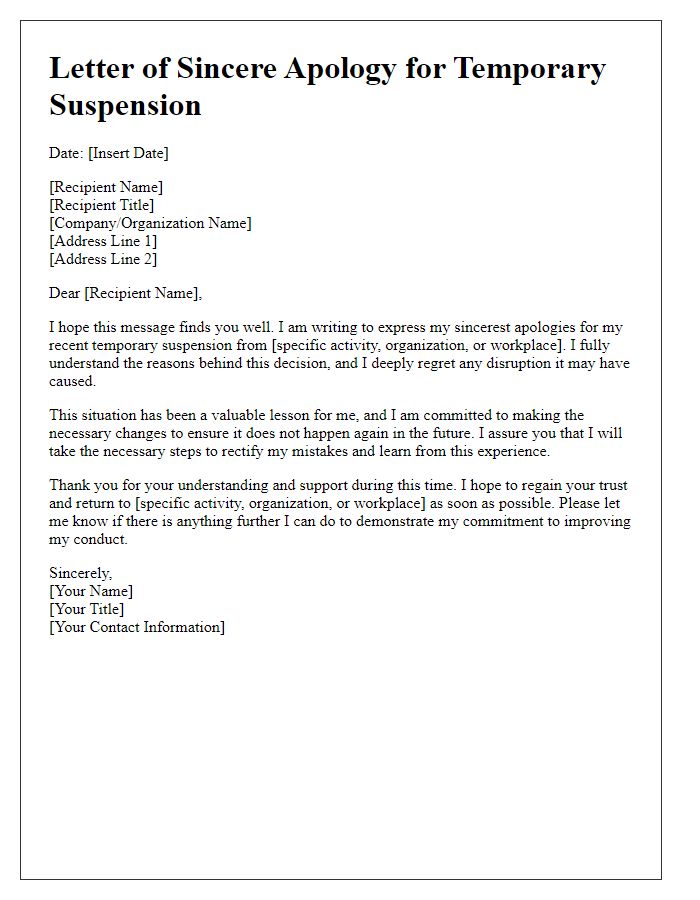 Letter template of sincere apology for temporary suspension