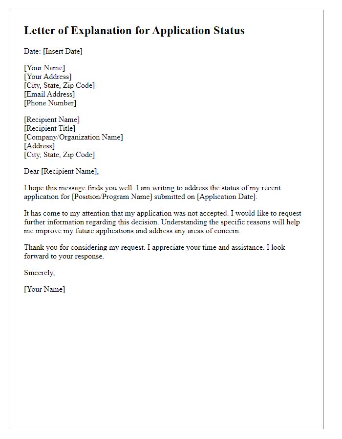 Letter template of explanation for application not accepted