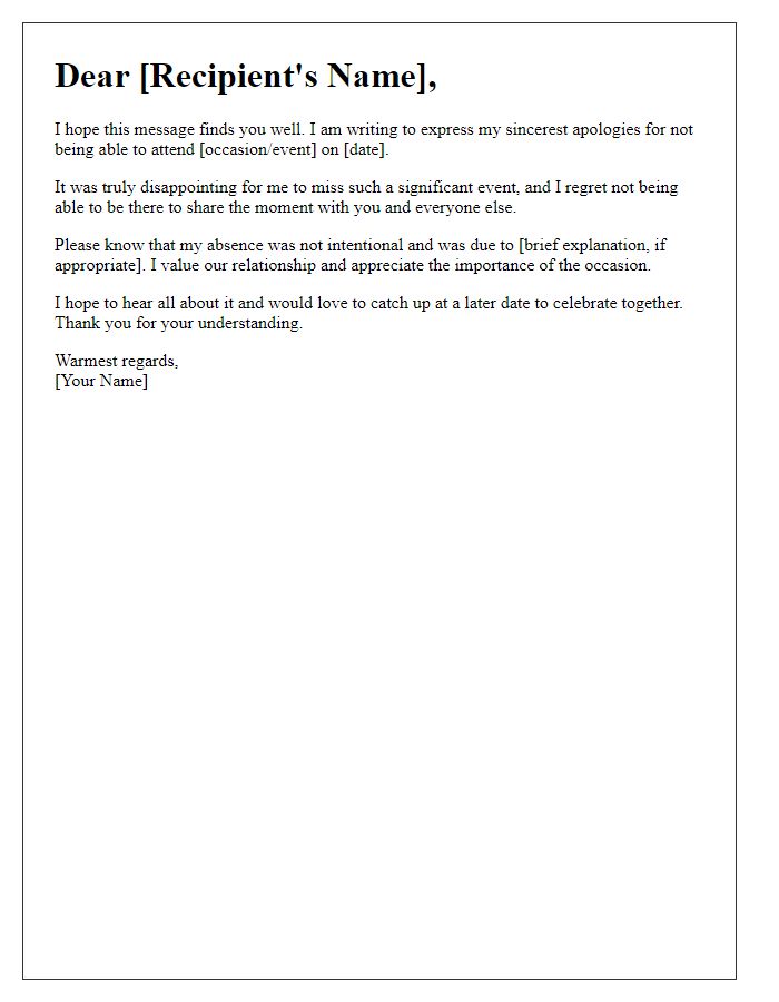 Letter template of courteous apology for skipping an occasion