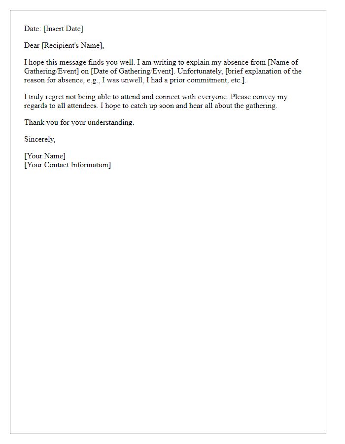 Letter template of explanation for absence from a gathering