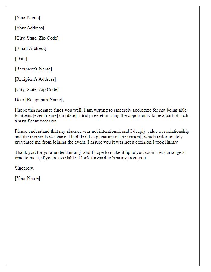 Letter template of sincere apology for missing an event