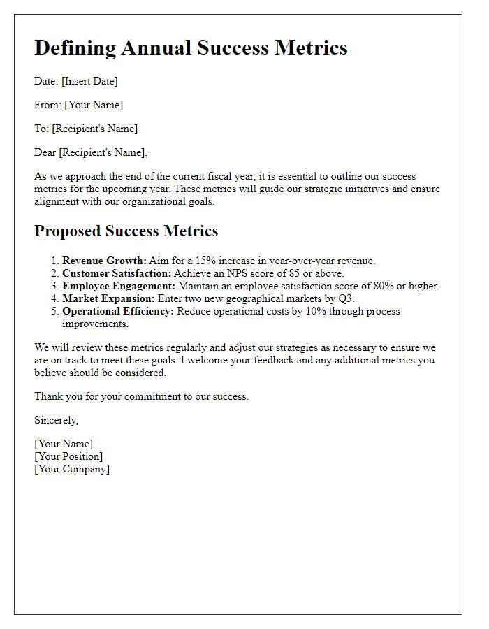 Letter template of defining annual success metrics