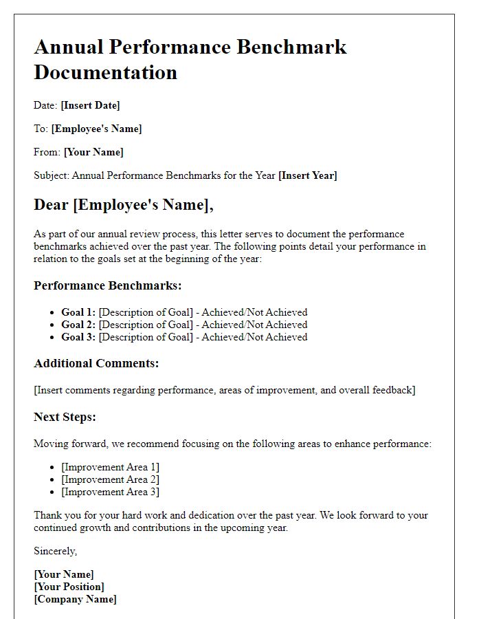 Letter template of documenting annual performance benchmarks