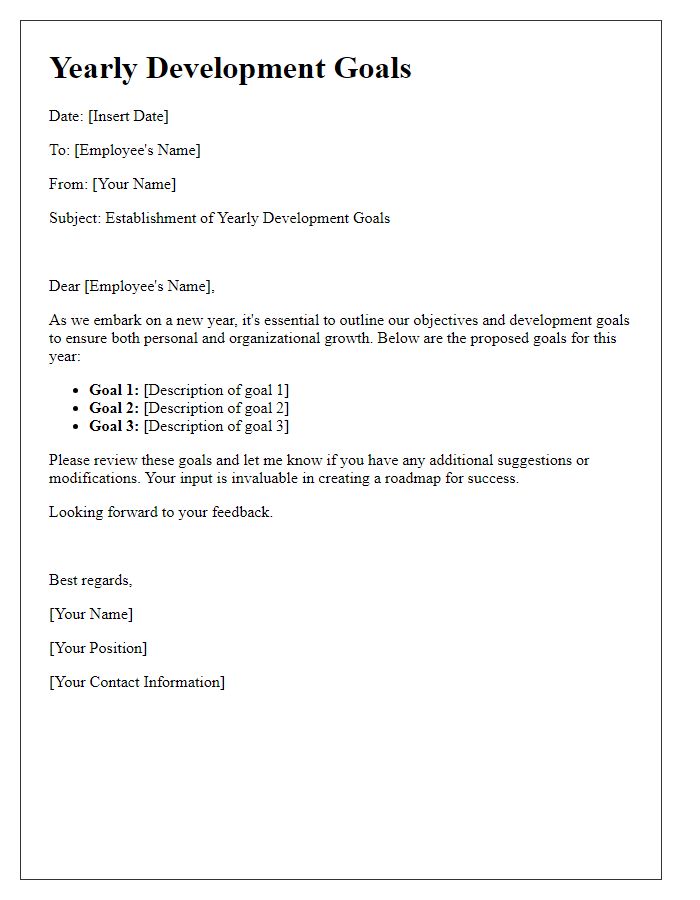 Letter template of establishing yearly development goals