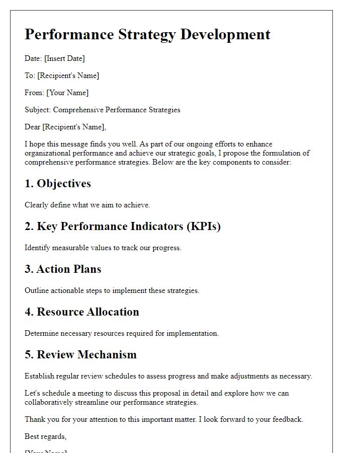 Letter template of formulating comprehensive performance strategies