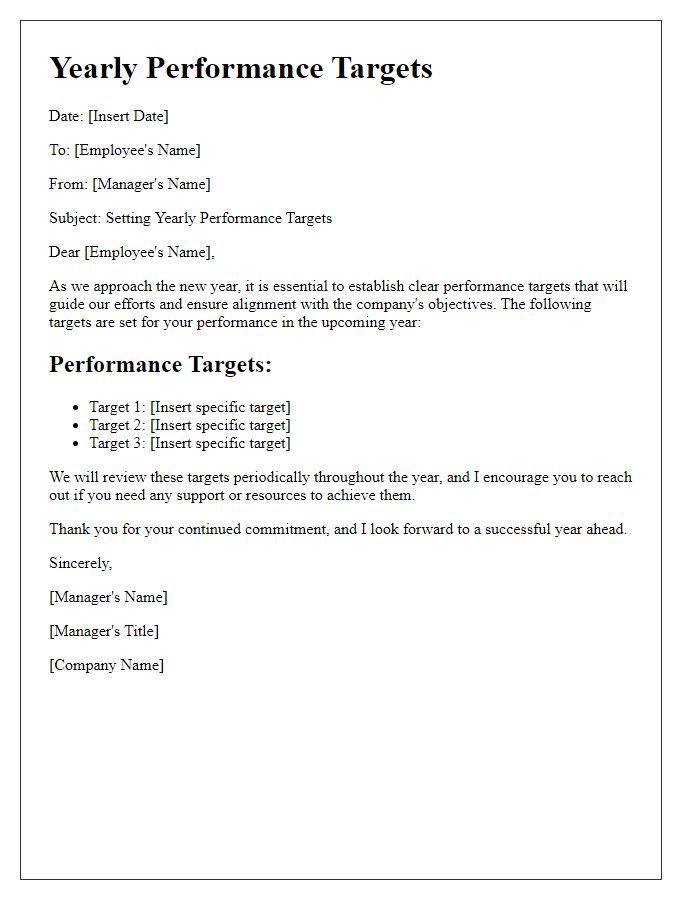 Letter template of setting yearly performance targets