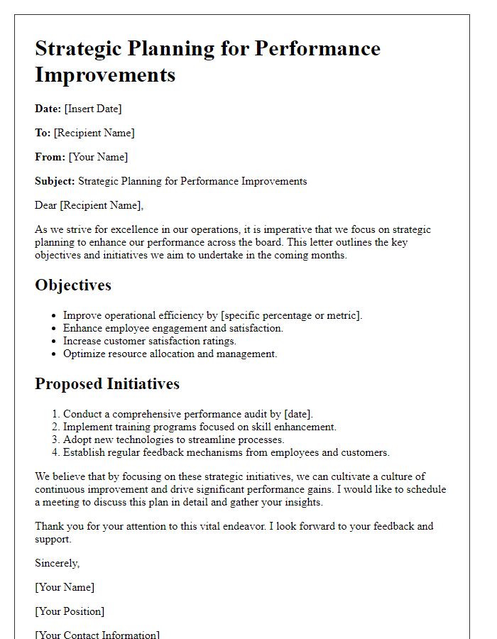 Letter template of strategic planning for performance improvements