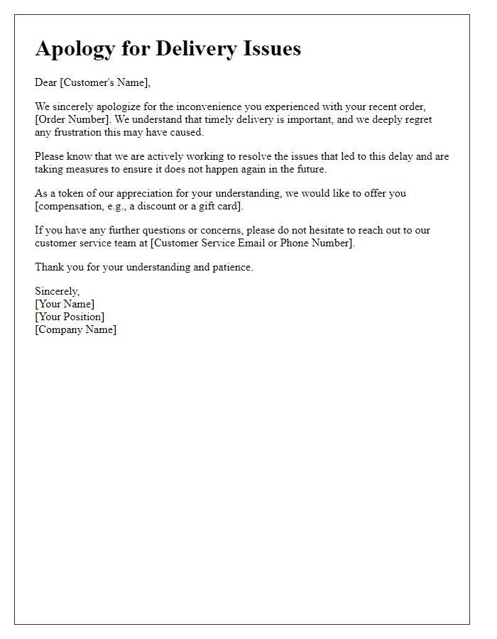 Letter template of customer service apology for delivery issues