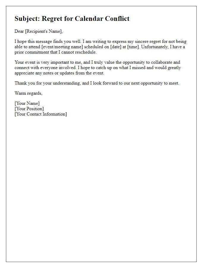 Letter template of regret for calendar conflict