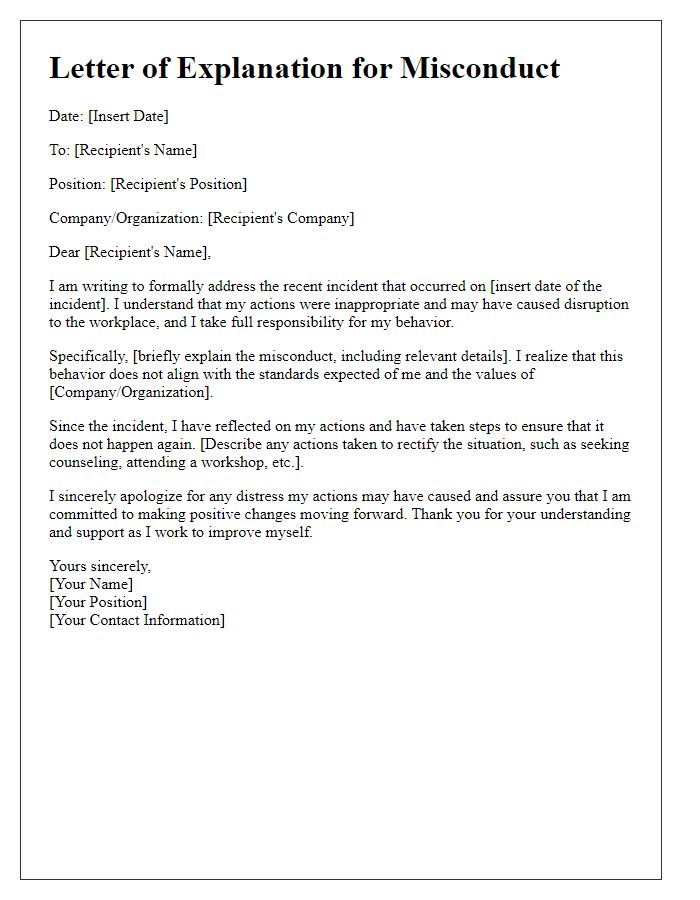 Letter template of explanation for misconduct