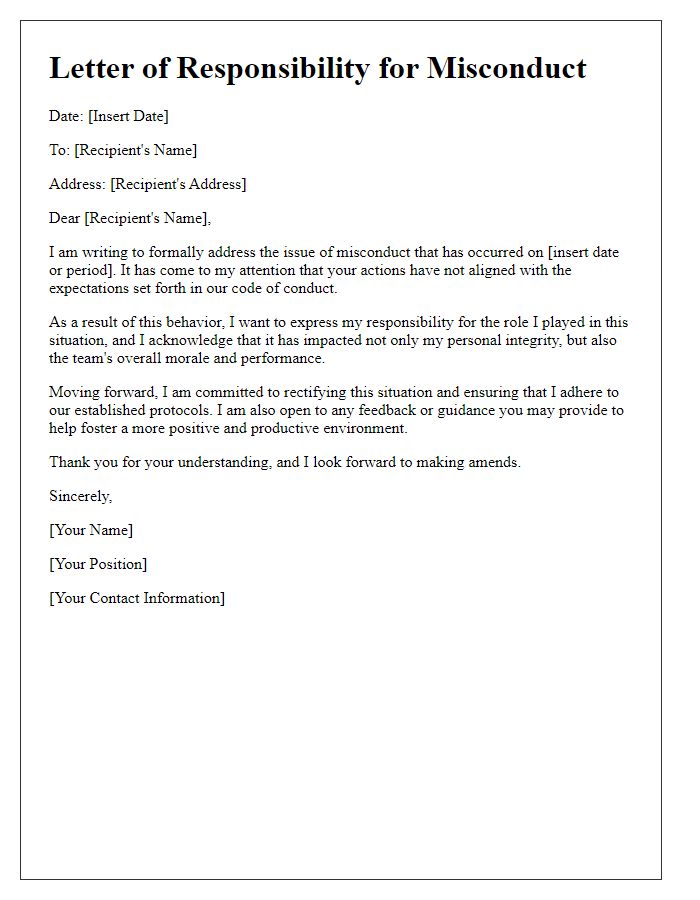 Letter template of responsibility for misconduct