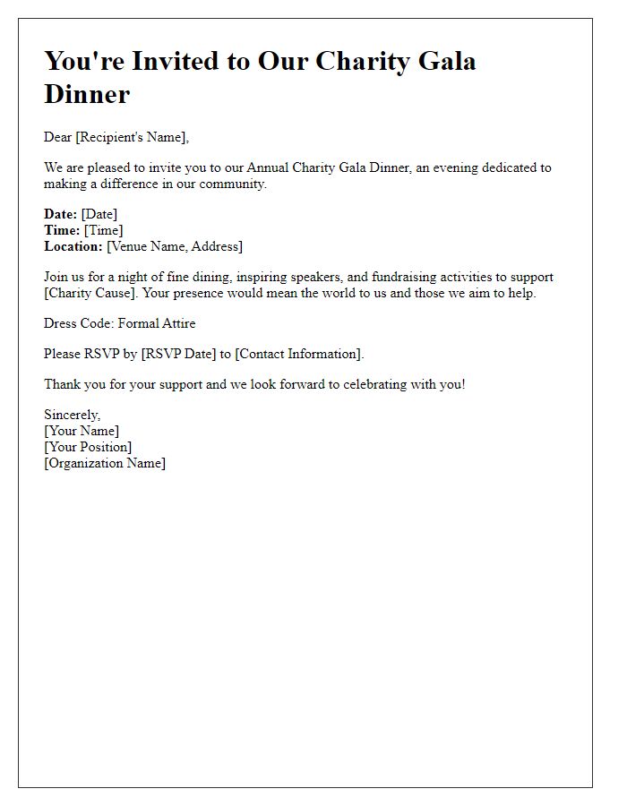 Letter template of invitation to a charity gala dinner.