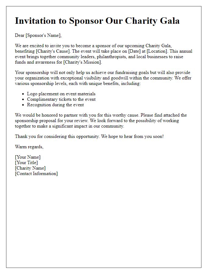 Letter template of sponsorship invitation for a charity gala.