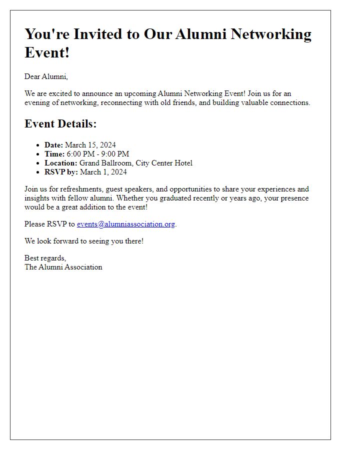 Letter template of Alumni Networking Event Announcement