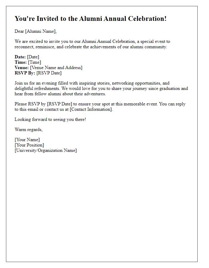 Letter template of Invitation to Alumni Annual Celebration