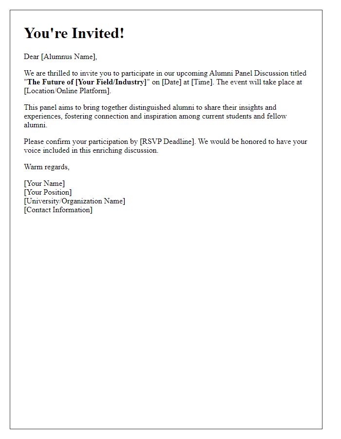 Letter template of Invitation for Alumni Panel Discussion