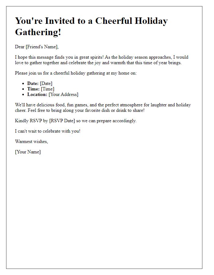 Letter template of cheerful holiday gathering request.