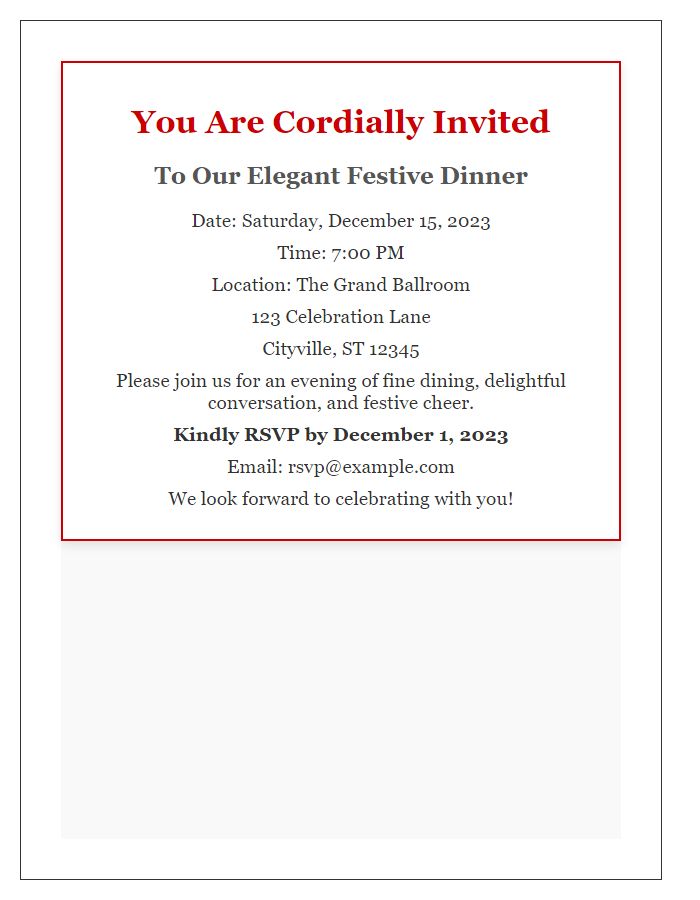 Letter template of elegant festive dinner invitation.