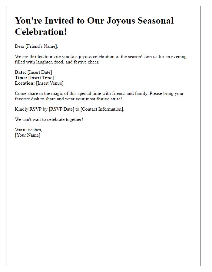 Letter template of joyous seasonal celebration invite.