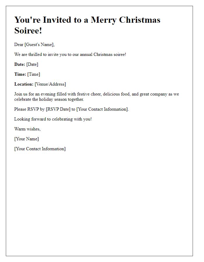 Letter template of merry Christmas soire invitation.