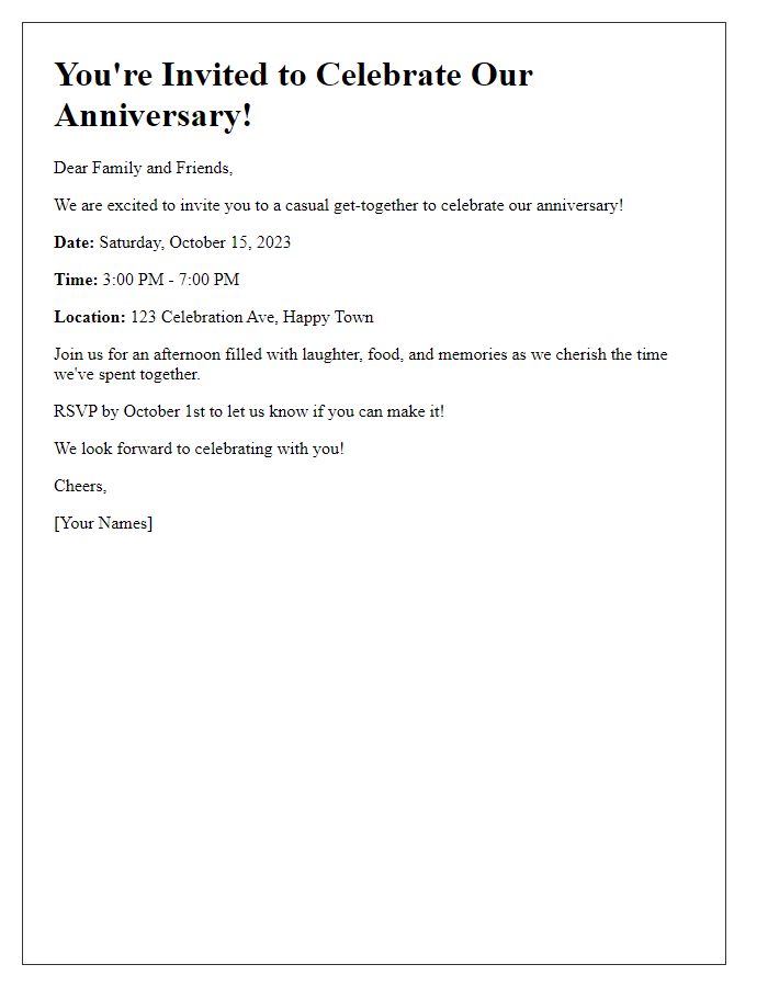 Letter template of an anniversary celebration invitation for a casual get-together.