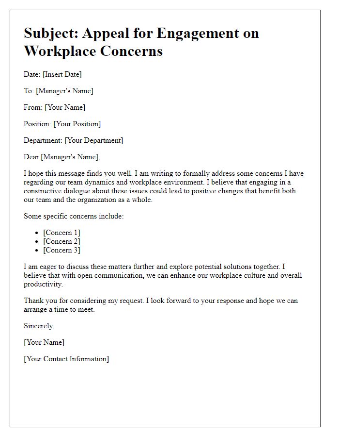 Letter template of appeal for workplace engagement on concerns