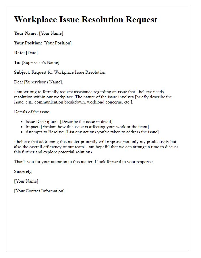 Letter template of workplace issue resolution request