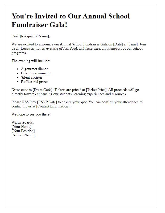 Letter template of invitation for school fundraiser gala