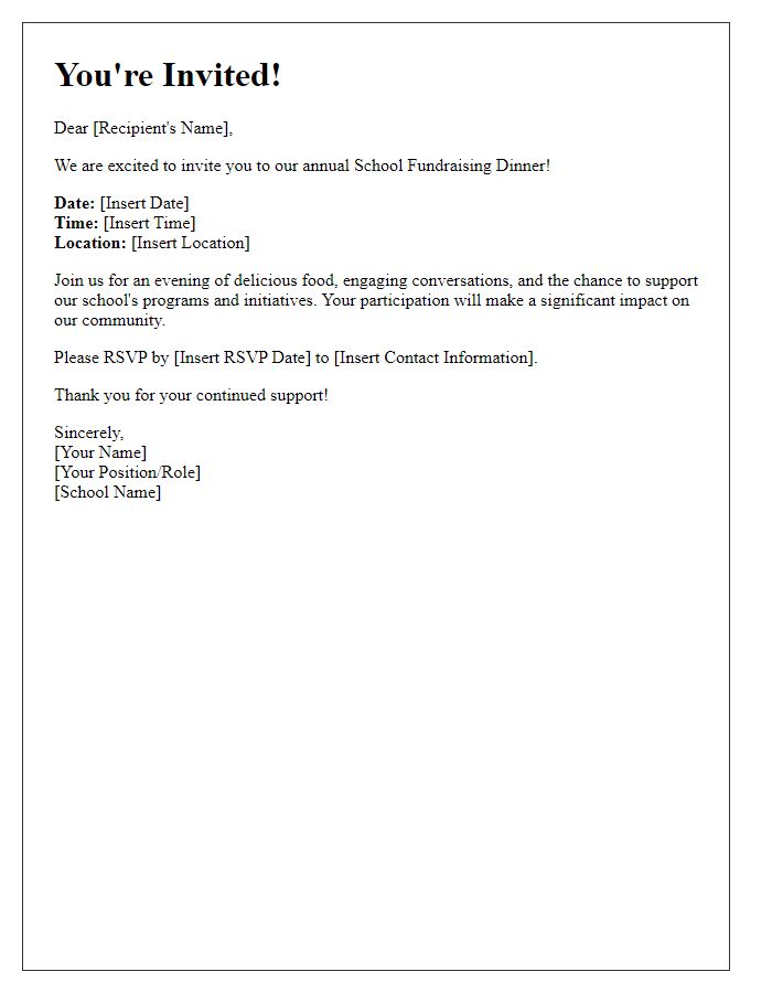 Letter template of invitation to school fundraising dinner