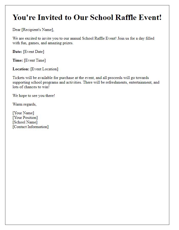 Letter template of invitation for school raffle event