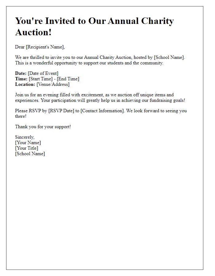 Letter template of invite for school charity auction