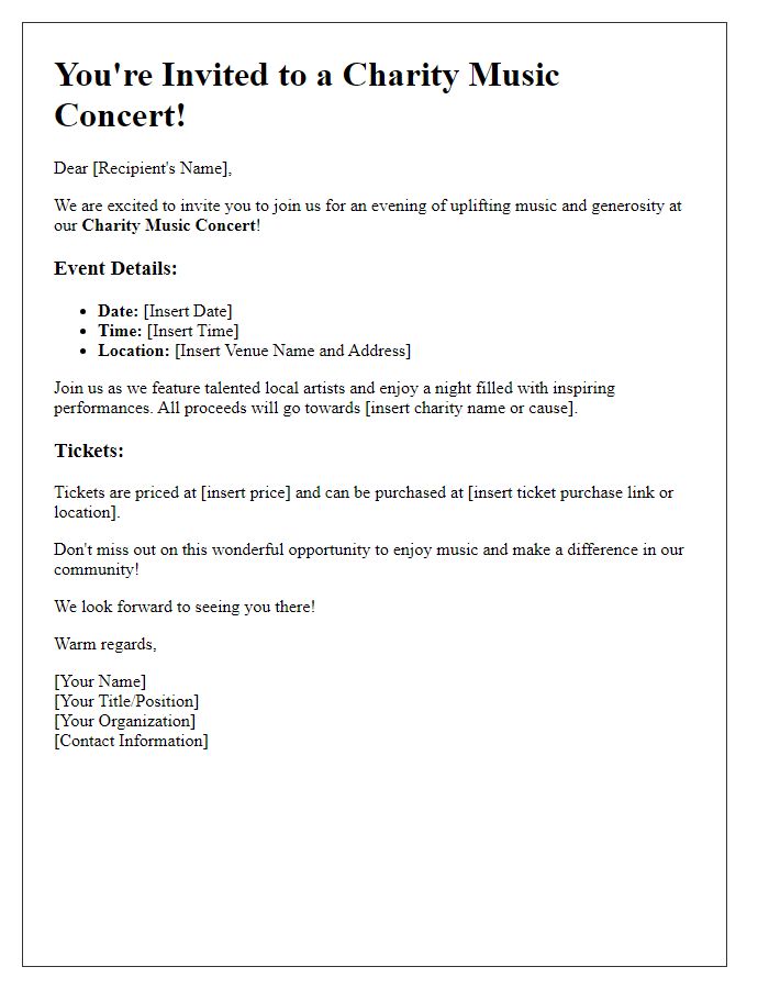 Letter template of charity music concert event invitation