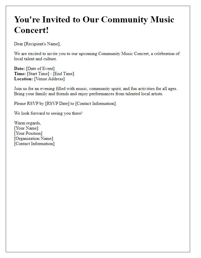 Letter template of community music concert event invitation