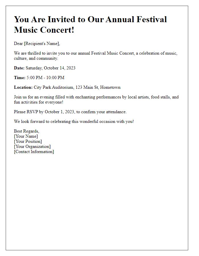 Letter template of festival music concert event invitation