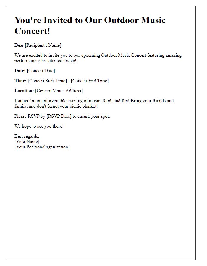 Letter template of outdoor music concert event invitation