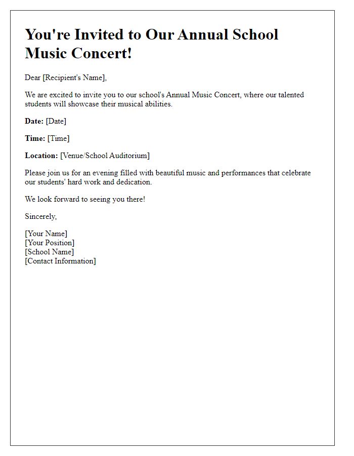 Letter template of school music concert event invitation