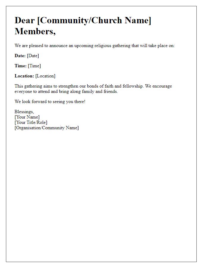 Letter template of announcement for a religious gathering