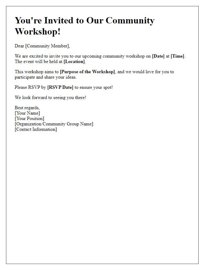 Letter template of a community workshop invitation