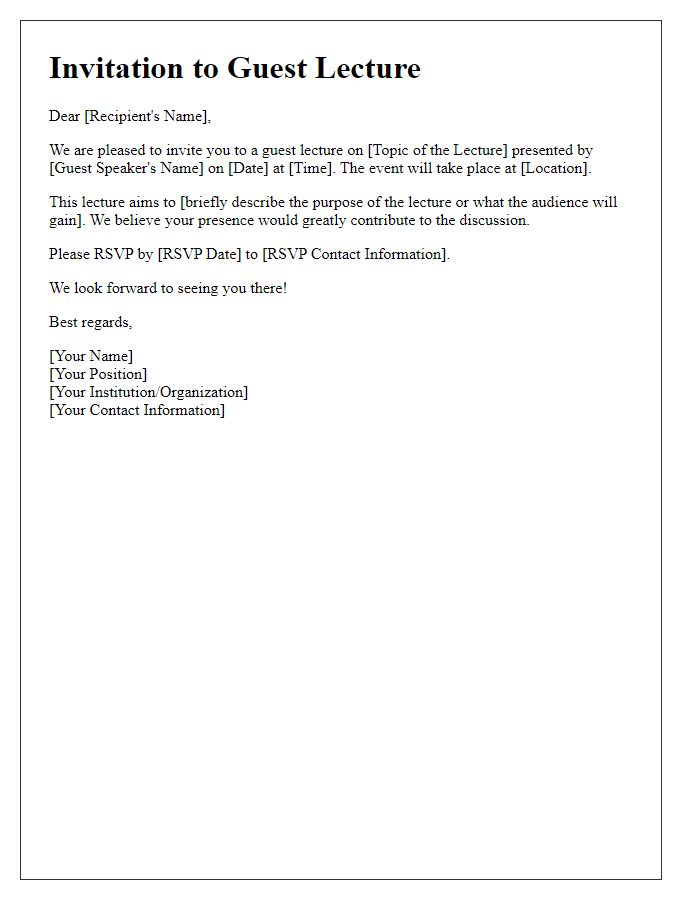 Letter template of an invitation for a guest lecture