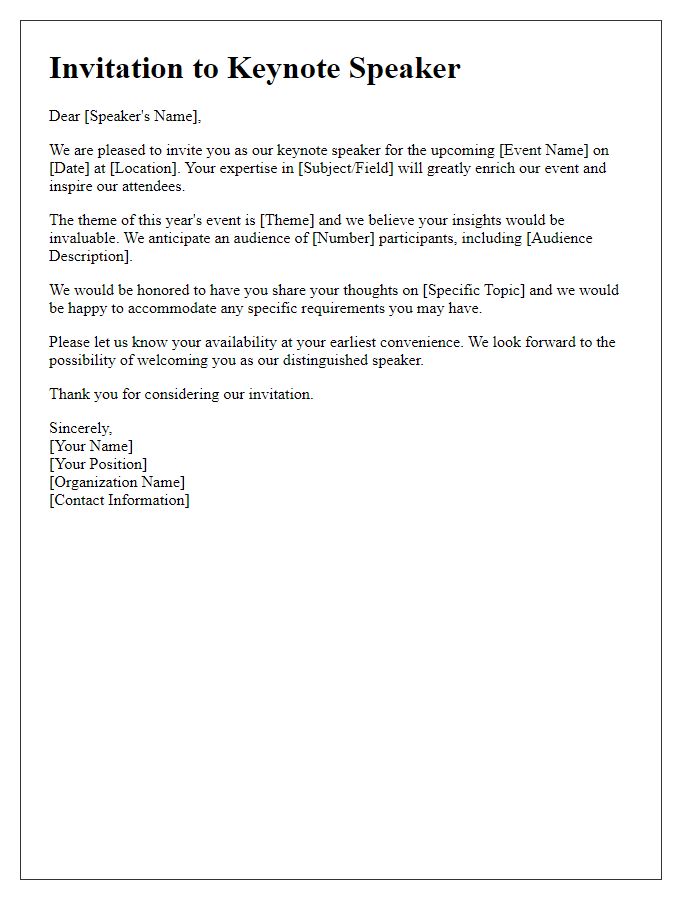 Letter template of an invitation to a keynote speaker