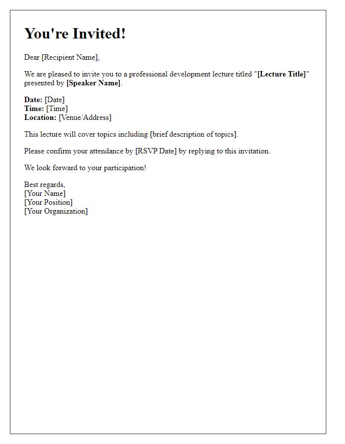 Letter template of an invitation for a professional development lecture