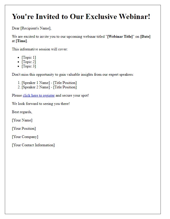 Letter template of an online webinar invitation