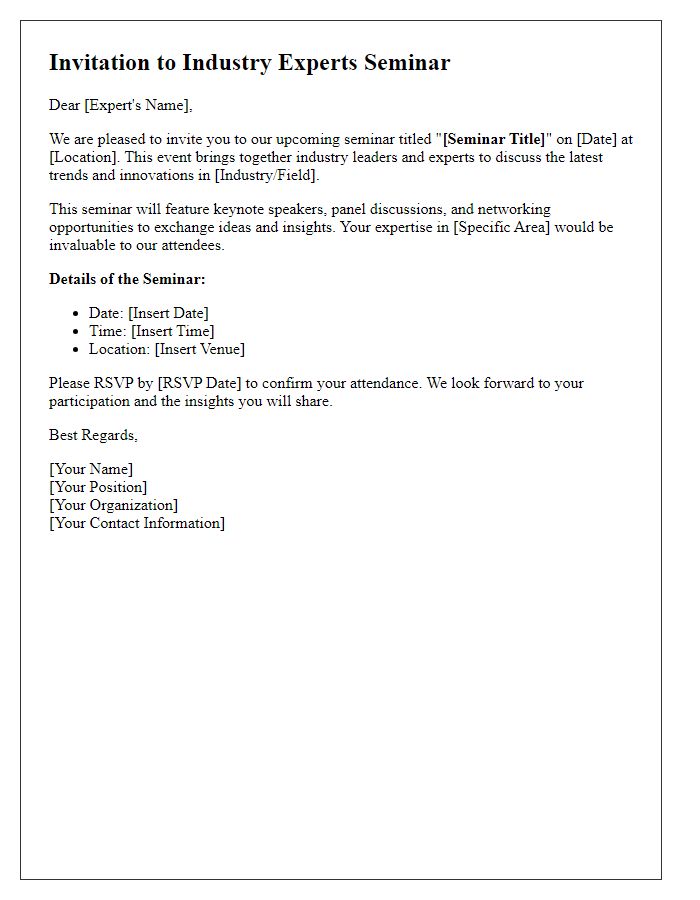 Letter template of a seminar invitation for industry experts