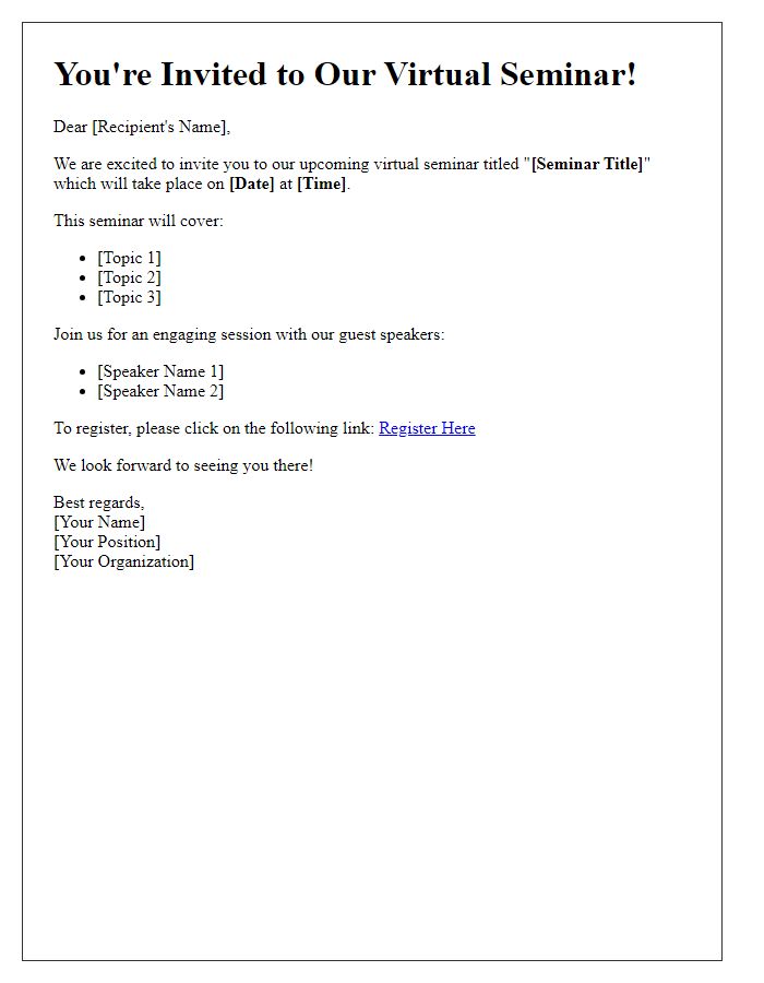 Letter template of a virtual seminar invitation