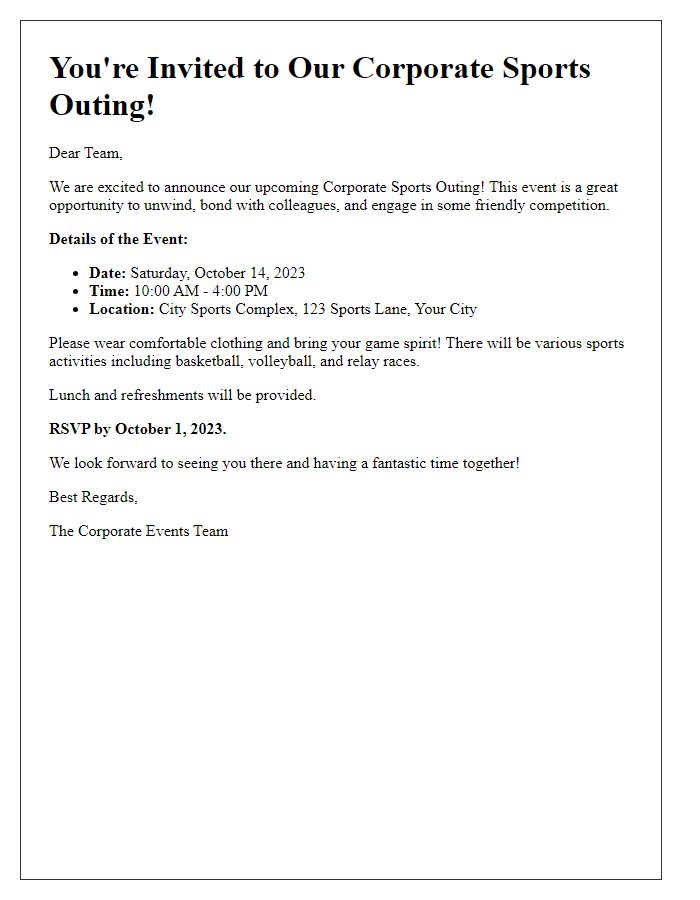 Letter template of corporate sports outing invitation