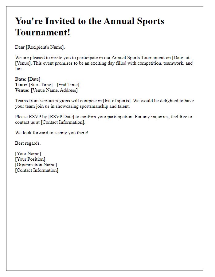 Letter template of formal sports tournament invitation