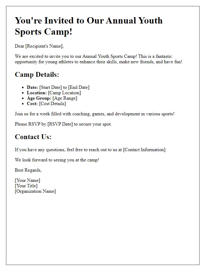 Letter template of youth sports camp invitation