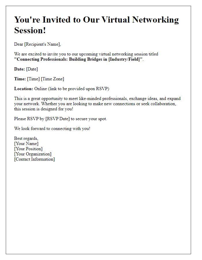 Letter template of virtual event invitation for a networking session.